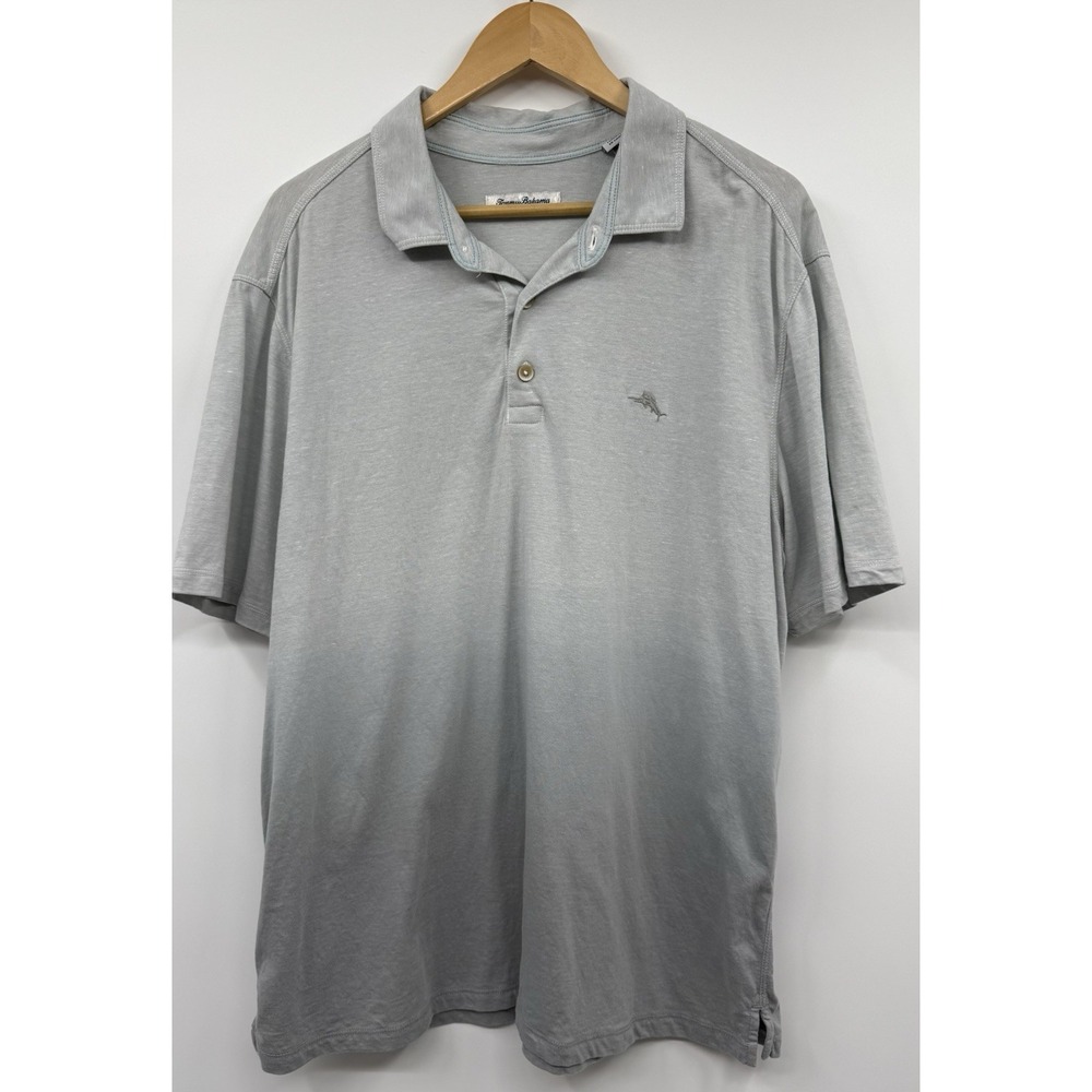 Men's Tommy Bahama Size XL Gray Ombre Marina Tides Polo Shirt Casual Marlin Logo